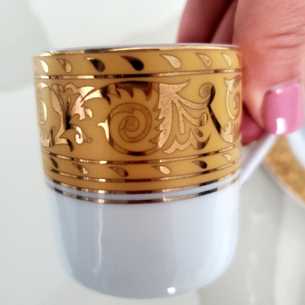 Ornate Gold Accent Espresso Cups | Set of 2